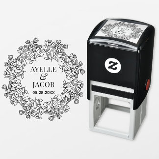 Elegant Blommigt Ram Monogram Rubber bröllopsstämp Självfärgande Stämpel
