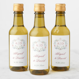 Elegant Blommigt Ram Religiösa Bröllop Monogram Vinetikett