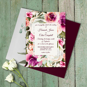 Elegant Blommigt Ram Rosa Lila Peach White Inbjudningar