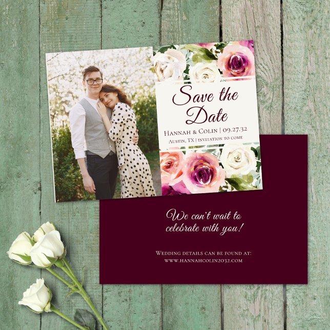 Elegant Blommigt Ram Rosa  Lila Peach White Spara Datumet (Skapare uppladdad)