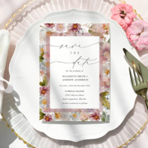 Elegant Blommigt Ram Spara datum Inbjudningar