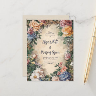 Elegant Blommigt Ram Vintage bröllop Spara datum Meddelande Vykort