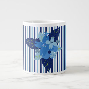Elegant blommigt rand monokromatisk blått jumbo mugg