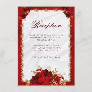 Elegant Blommigt Red and Guld bröllopsmottagning Tilläggskort