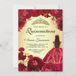 Elegant Blommigt Red och Guld Quinceanera Inbjudningar