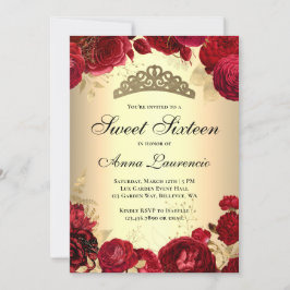 Elegant Blommigt Red och Guld Thned Sweet sixteen Inbjudningar