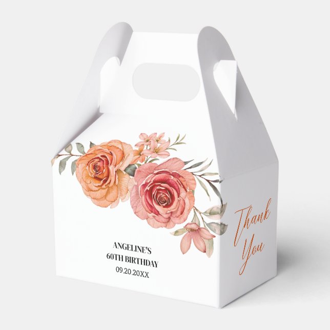 Elegant Blommigt Red Orange Ro Birthday Tack Presentaskar (Framsidan Sidan)