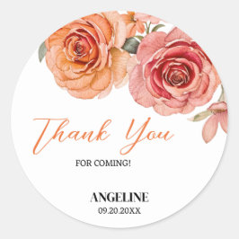 Elegant Blommigt Red Orange Ro Birthday Tack Runt Klistermärke