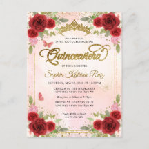 Elegant Blommigt Red Rosa Guld Tiara Quinceañera