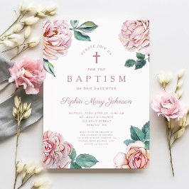 Elegant Blommigt Religiösa Kor Girl Baptism Inbjudningar
