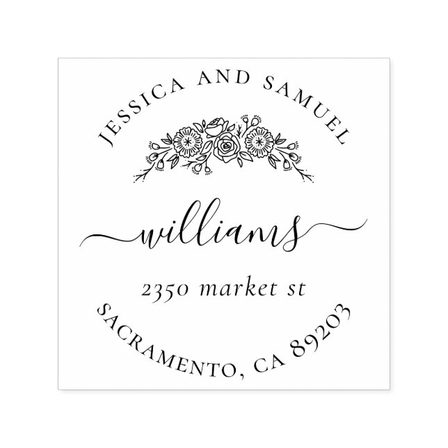 Elegant Blommigt, Returadress med par typografi Självfärgande Stämpel (Design)