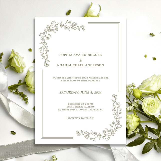 Elegant Blommigt Rik Sage Grönt bröllopsinbjudan Inbjudningar (Skapare uppladdad)