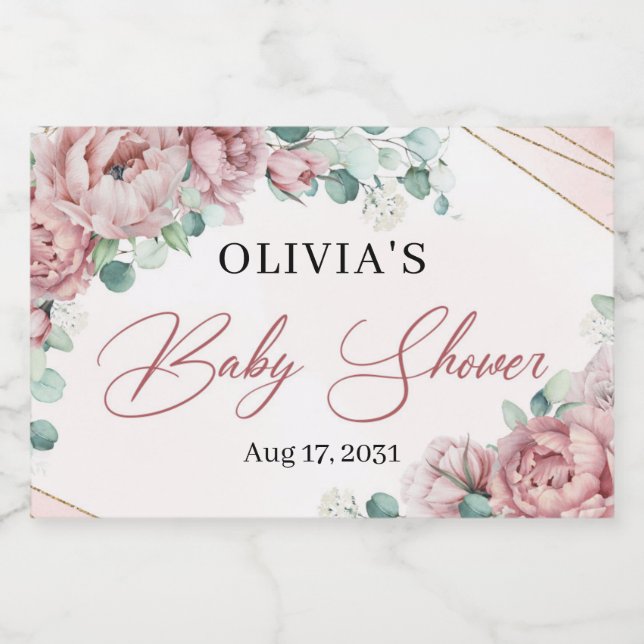 Elegant  blommigt ro eukalyptus guld ram c (Enkel etikett)