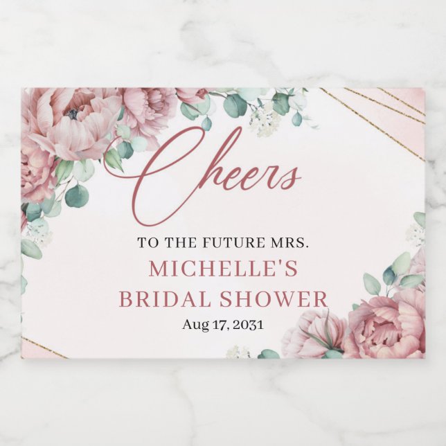 Elegant  blommigt ro eukalyptus guld ram c (Enkel etikett)