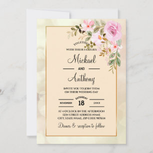 Elegant Blommigt Ro Gay bröllopsinbjudan Inbjudningar