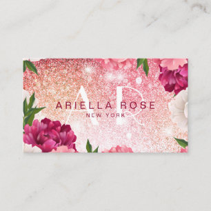 Elegant Blommigt Ro Glitter Visitkort