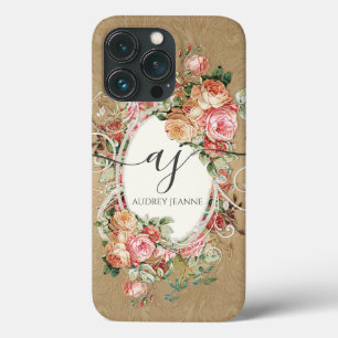 Elegant Blommigt Ro Guld Damask Monogram-skript