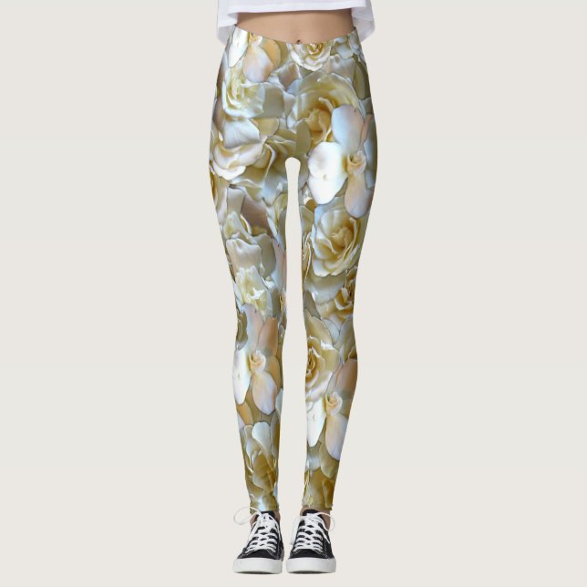 Elegant Blommigt Ro Petal Mönster Leggings (Framsida)