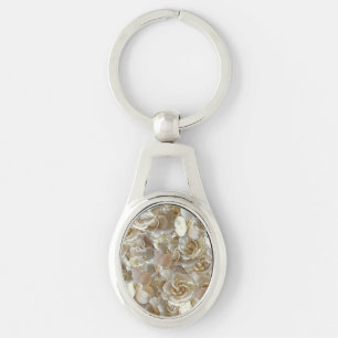 Elegant Blommigt Ro Petal Mönster Ovalt Silverfärgad Nyckelring