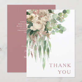 Elegant Blommigt Ro Rosa Bröllop Tack Kort
