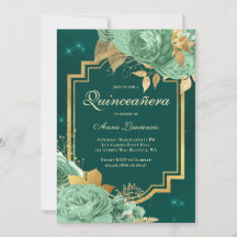 Elegant Blommigt Ro Sage Grönt Guld Quinceanera