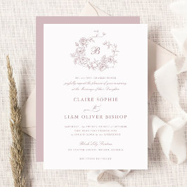 Elegant Blommigt Ro Utandning Bröllop Monogram Inbjudningar