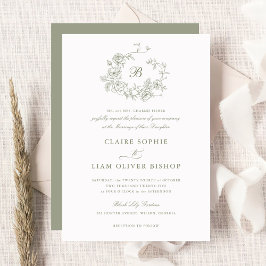 Elegant Blommigt Ro Utandning Bröllop Sage Monogra Inbjudningar