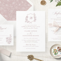 Elegant Blommigt Ro Vapensköld Bröllop Monogram