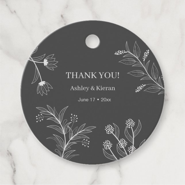 Elegant Blommigt Rökning Grått Bröllop Gåvor Etiketter (Framsida)