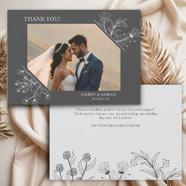 Elegant Blommigt Rökning Grått Bröllop Tack Kort
