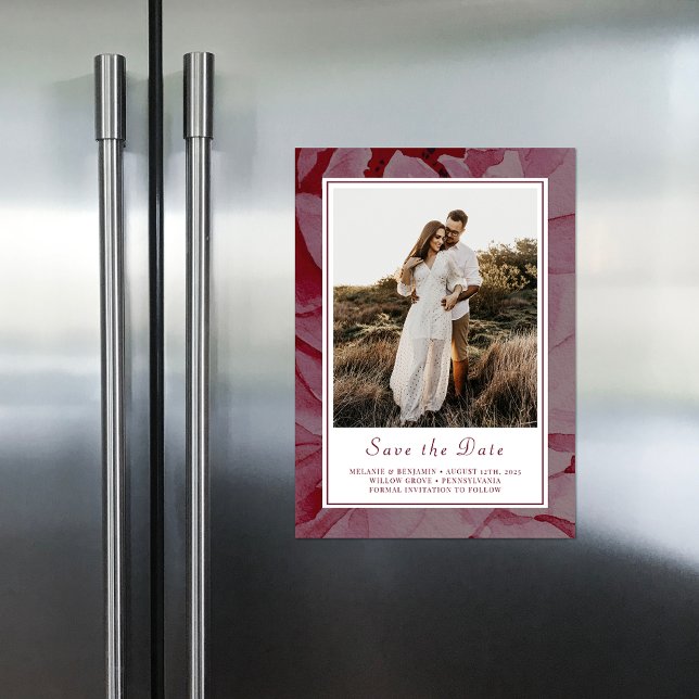 Elegant Blommigt Romantic Save Date Photo Magnet (Elegant Floral Romantic Save The Date Photo Magnet)
