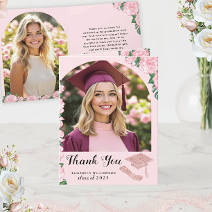 Elegant Blommigt Rosa Arch Photo Studenten Tack Kort