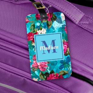 Elegant blommigt rosa Blå mönster Bagagebricka