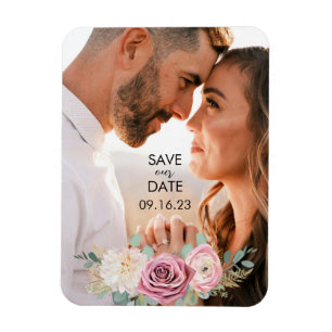 Elegant Blommigt Rosa Black Spara datum magneter