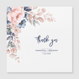 Elegant Blommigt Rosa Blue Bröllop Script Tack