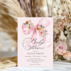 Elegant Blommigt Rosa Bow Baby Shower Inbjudningar