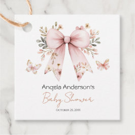 Elegant Blommigt Rosa Bow Girl Baby Shower Gåvor Etiketter