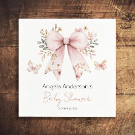 Elegant Blommigt Rosa Bow Girl Baby Shower Pappersservett