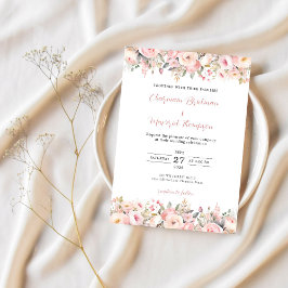 Elegant Blommigt Rosa Bröllop Inbjudningar