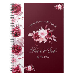 Elegant Blommigt  Rosa Burgundy Bröllop Guest Anteckningsbok
