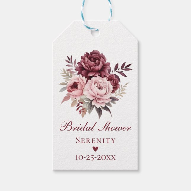 Elegant Blommigt Rosa Burgundy Peony Möhippa Presentetikett (Framsidan)