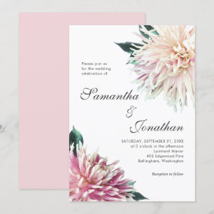 Elegant Blommigt Rosa Dahlia Bröllop Inbjudningar