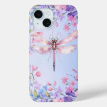 Elegant Blommigt Rosa Dragonfly iPhone 15 Fodral