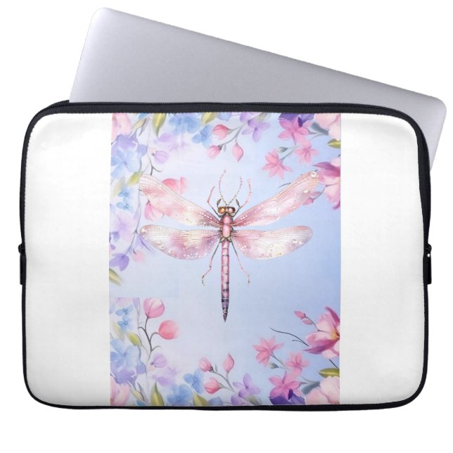 Elegant Blommigt Rosa Dragonfly Laptop sleeve 13 t (Framsidan)