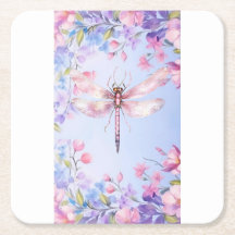 Elegant Blommigt Rosa Dragonfly Papper Underlägg