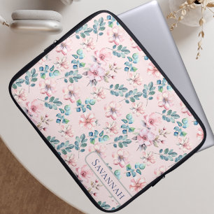 Elegant Blommigt Rosa Electronics Bag Laptop Fodral