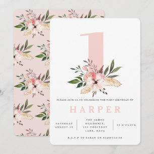 Elegant blommigt rosa födelsedagsfest inbjudan