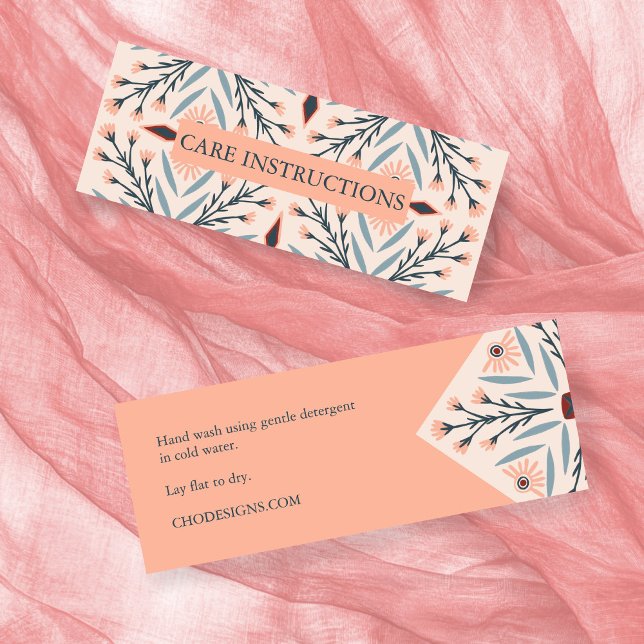 Elegant Blommigt  Rosa för vårdinstruktioner Mini Visitkort (Care INSTRUCTIONS Elegant Floral Tiles Pink Mini Business Card
)