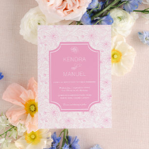 Elegant Blommigt Rosa Fransk Toile Bröllop Inbjudningar