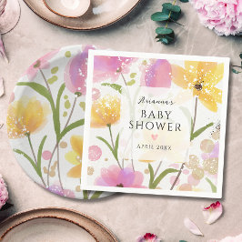 Elegant Blommigt Rosa Girl Baby Shower Pappersservett